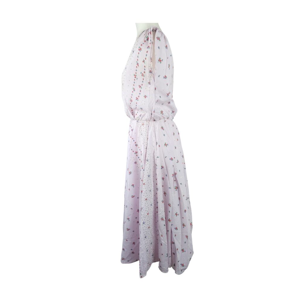 70s Vtg Sleeveless Floral Lace Detail Cotton Coquette Midi Dress LARGE Lavender - Picture 8 of 10
